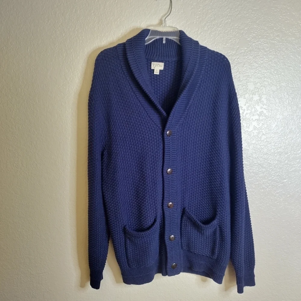J. Crew knit Checker-stitch cotton shawl cardigan sweater Sz L